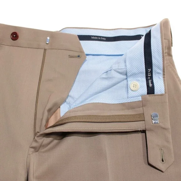 Zanella NWT Dress Pants Size 35 US Pn12 In Solid Beige Wool Blend